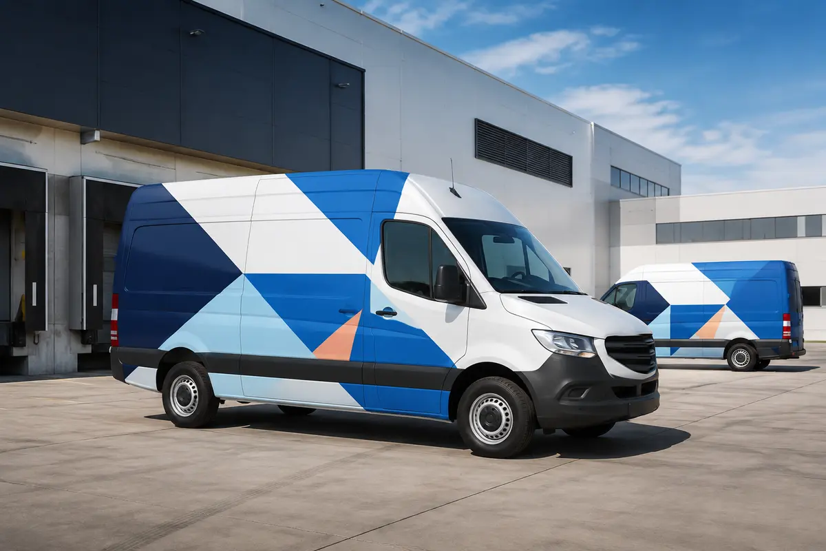 Commercial vehicles carrying refined abstract advertising graphics